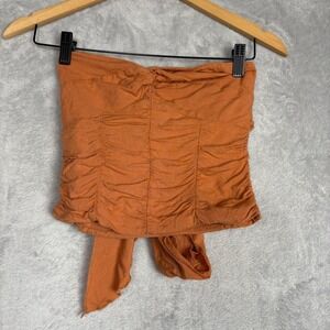 Intimately Free People Ruched Strapless Tube Top Orange Smocked Tie XS Festival